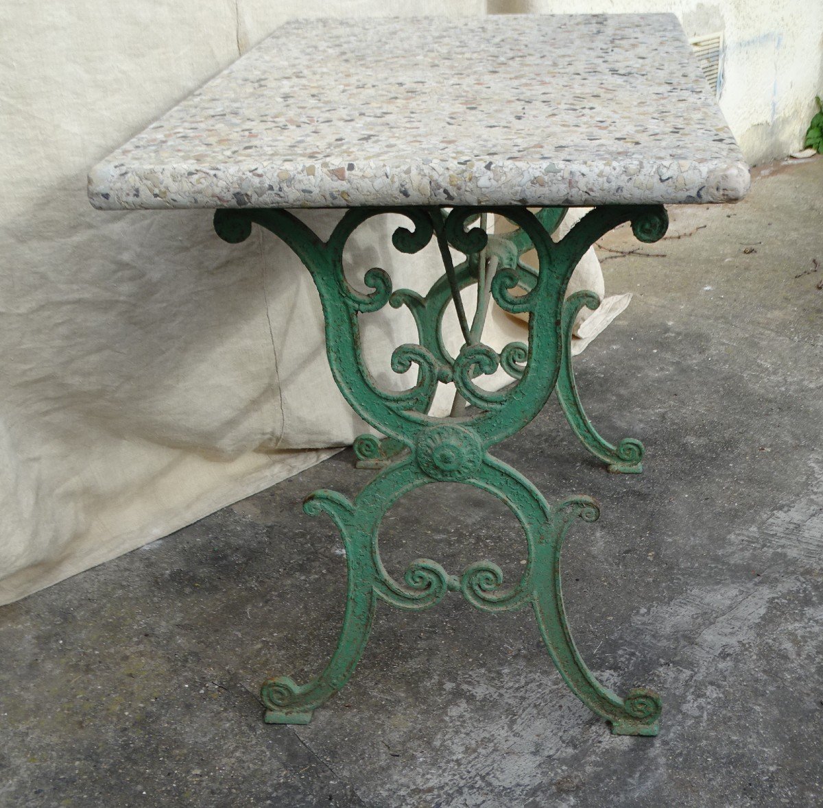 Table De Jardin En Fonte Peinte Plateau En Granito  XIX ème-photo-2
