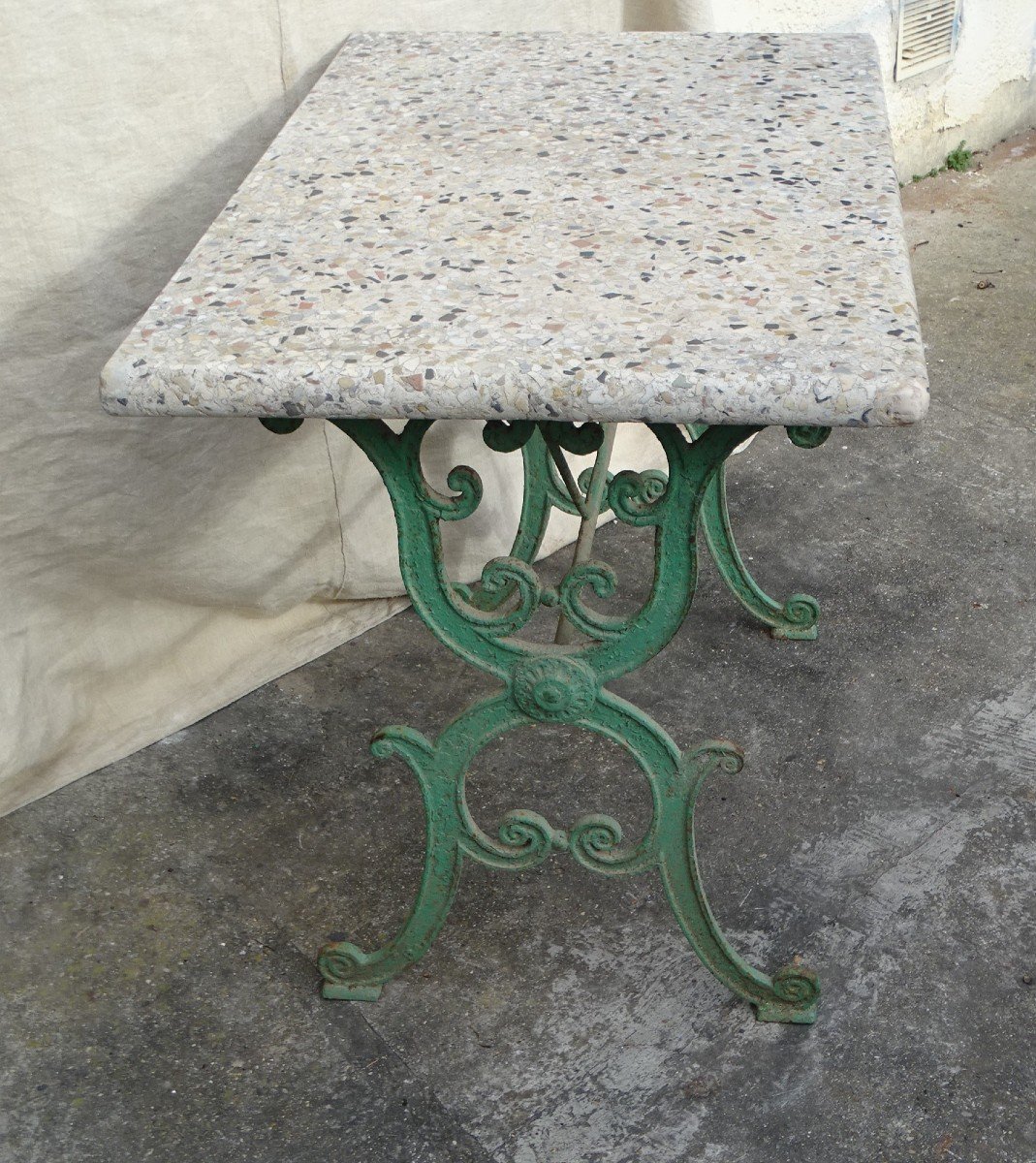 Table De Jardin En Fonte Peinte Plateau En Granito  XIX ème-photo-3