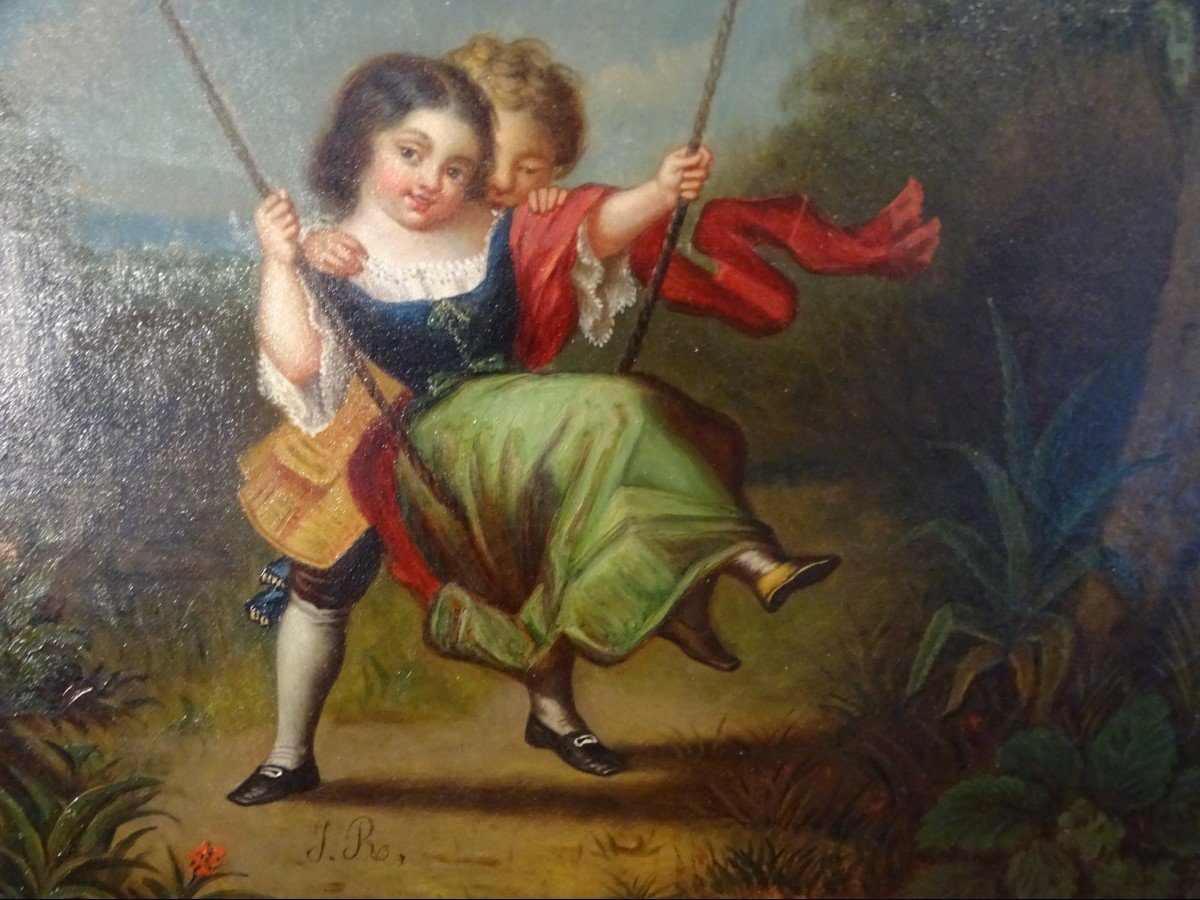 Pair Of Oil On Canvas Paintings Gallant Scenes Signed Late 18th Early 19th Century.-photo-3