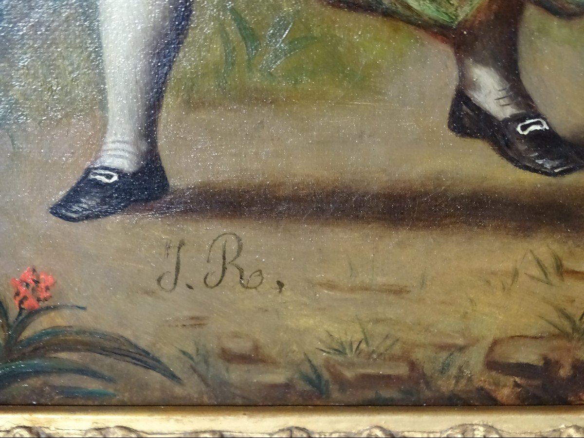 Pair Of Oil On Canvas Paintings Gallant Scenes Signed Late 18th Early 19th Century.-photo-4