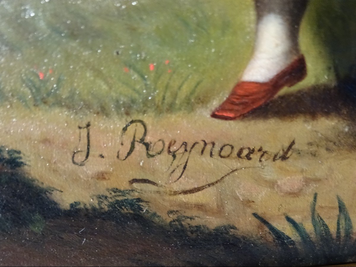 Pair Of Oil On Canvas Paintings Gallant Scenes Signed Late 18th Early 19th Century.-photo-1