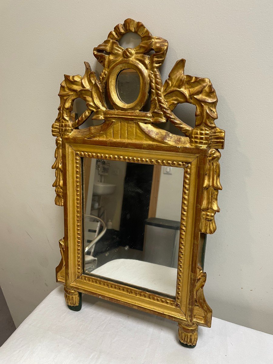 Petit Miroir En Bois Doré 18 ème Siecle-photo-2