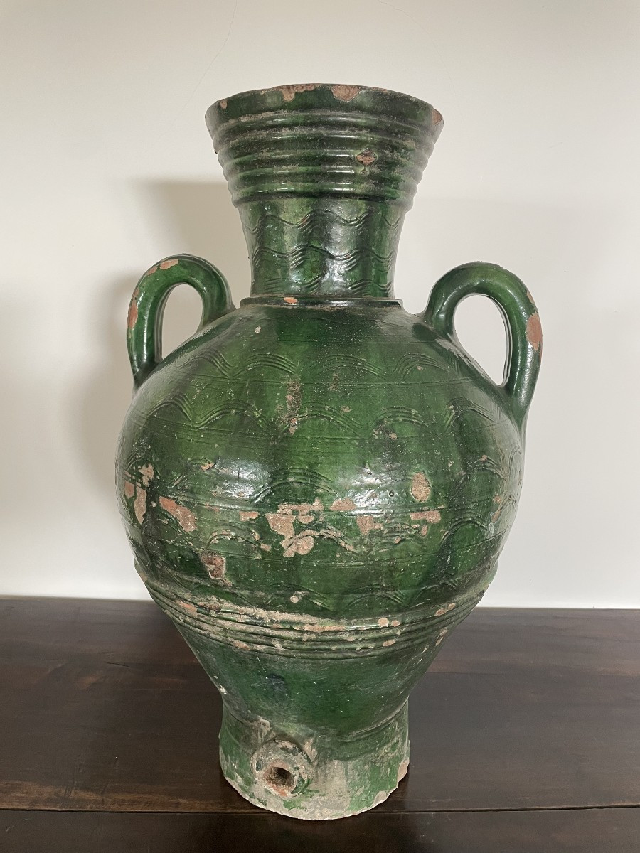  Large Green Fountain In Glazed Earth, 19th Century-photo-2