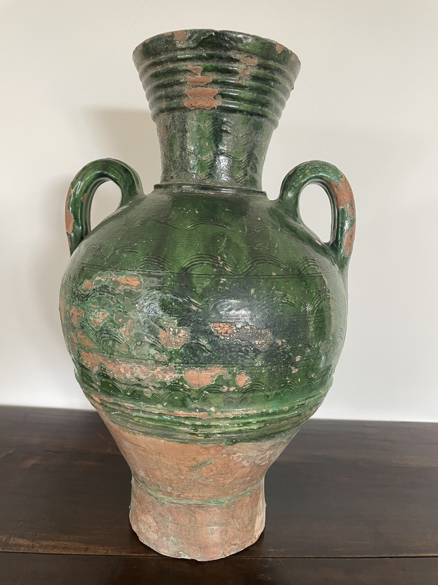  Large Green Fountain In Glazed Earth, 19th Century-photo-3