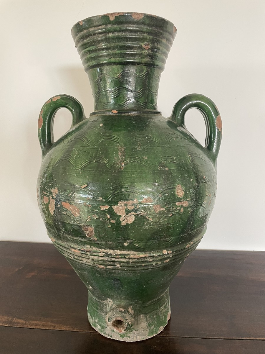  Large Green Fountain In Glazed Earth, 19th Century-photo-3