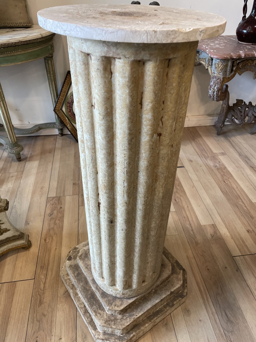 Colonne En Grés Avec Petit Marbre  Ancien  époque 1900