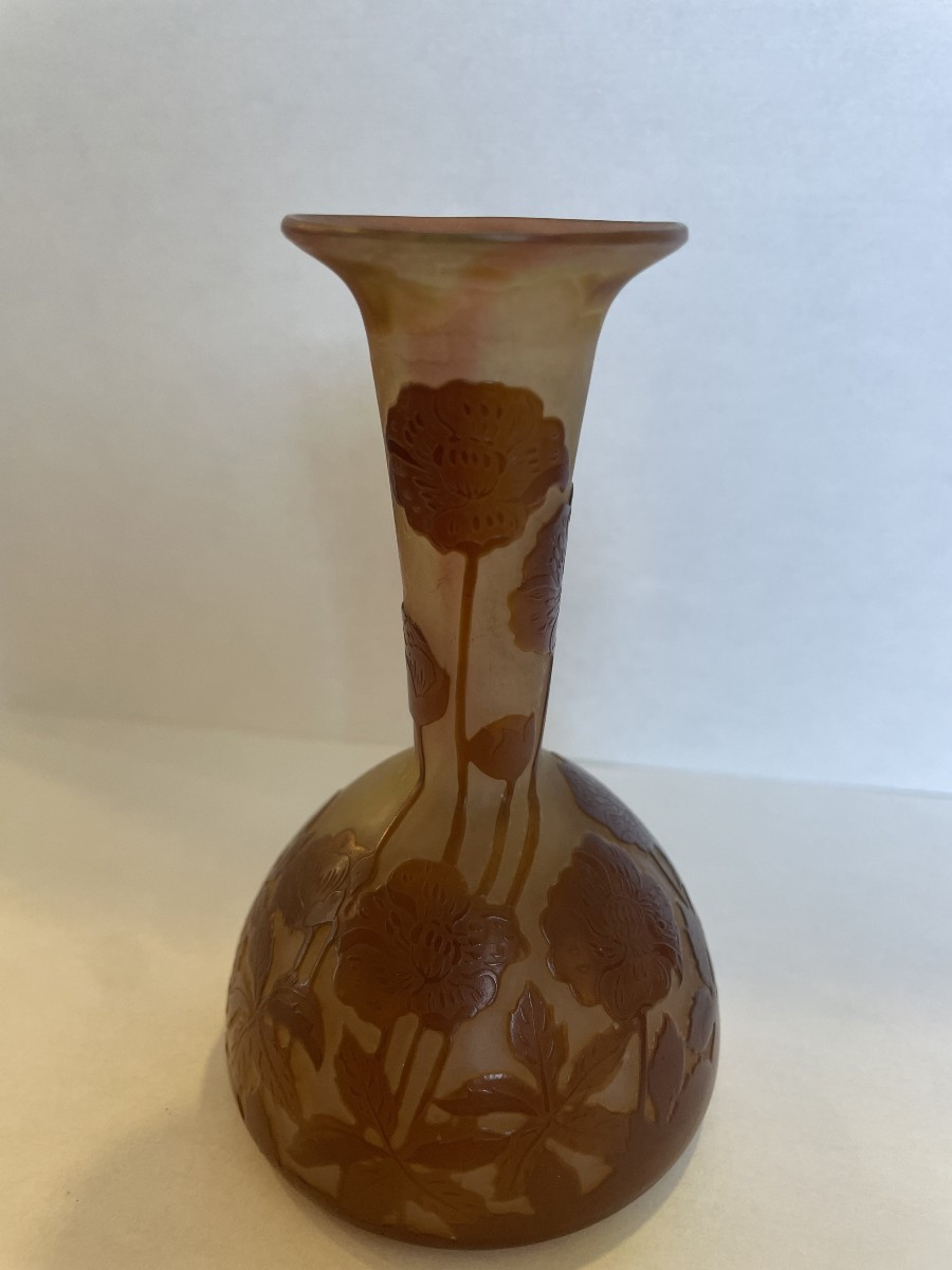 Miniature Gallé Vase In Multi-layered Glass With Acid-erased Floral Decor, Signed  -photo-4