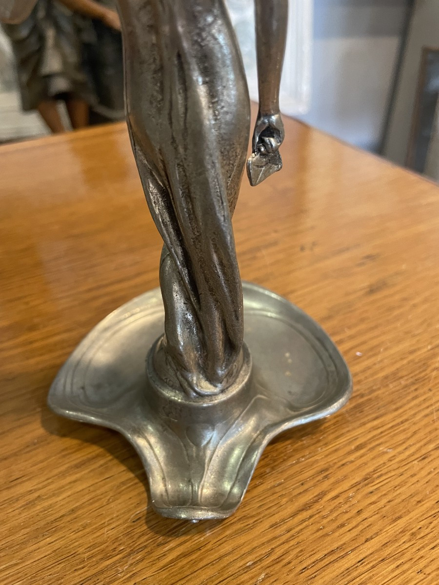 Art Nouveau Woman In Fine Silver-plated Pewter, 1900s-photo-2