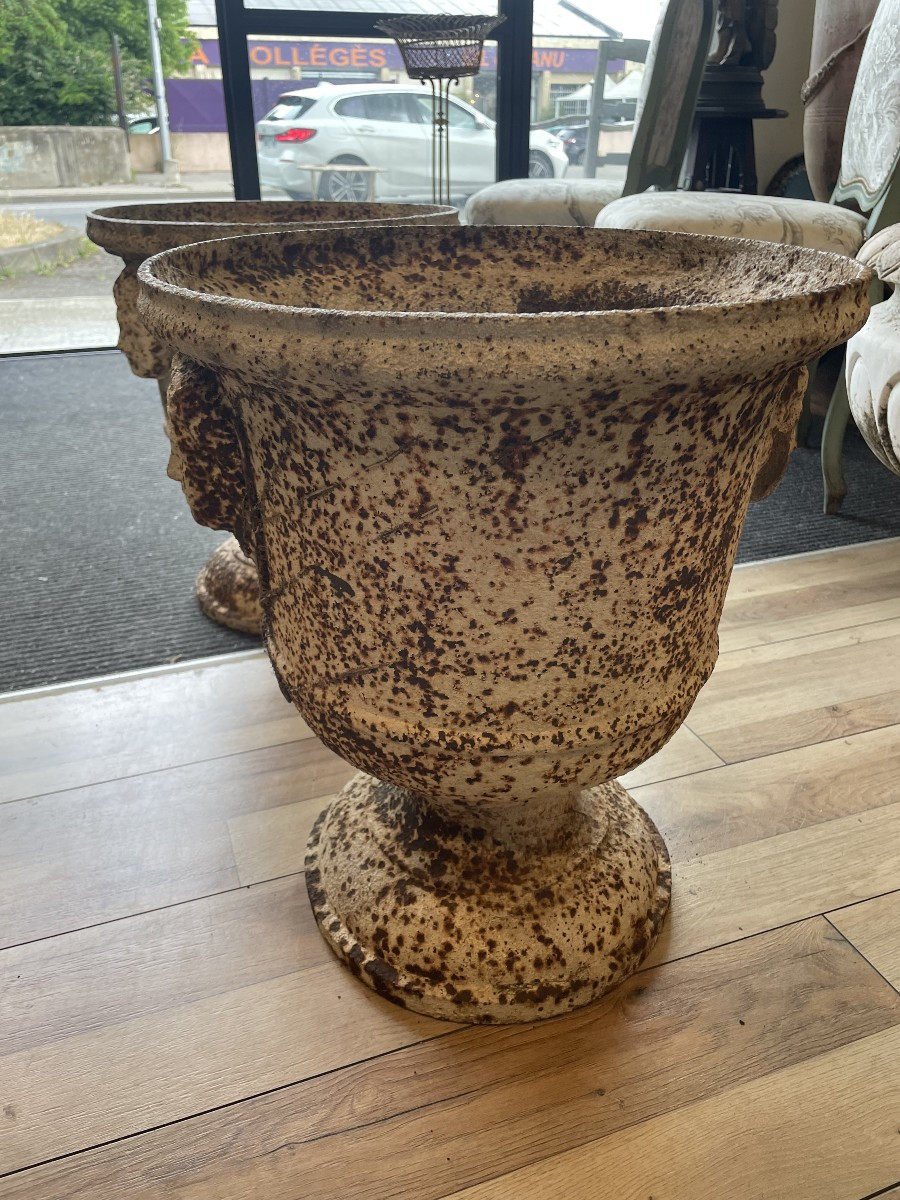 Pair Of Cast Iron Vases, Rouen Model, 19th Century-photo-3