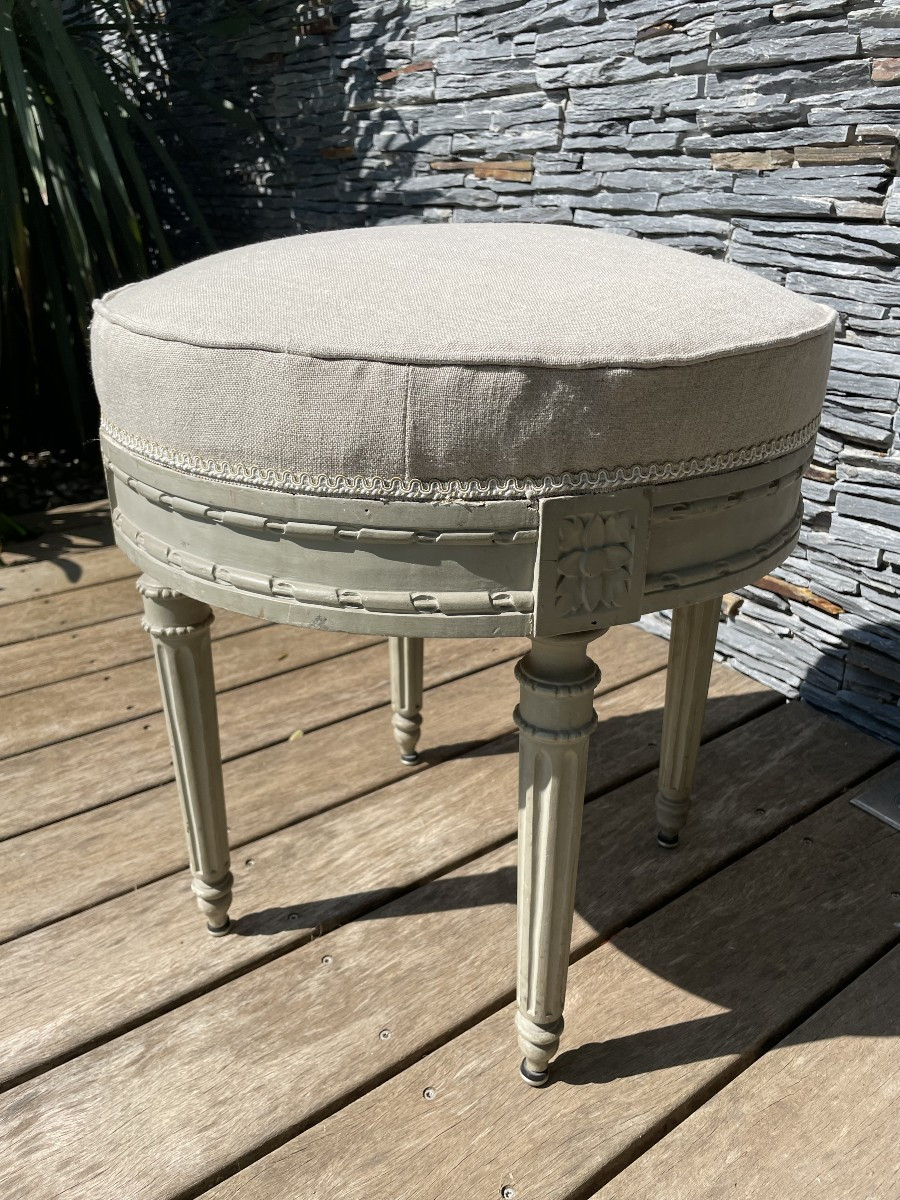 Tabouret peint recouvert de lin époque fin XVIII éme-photo-2
