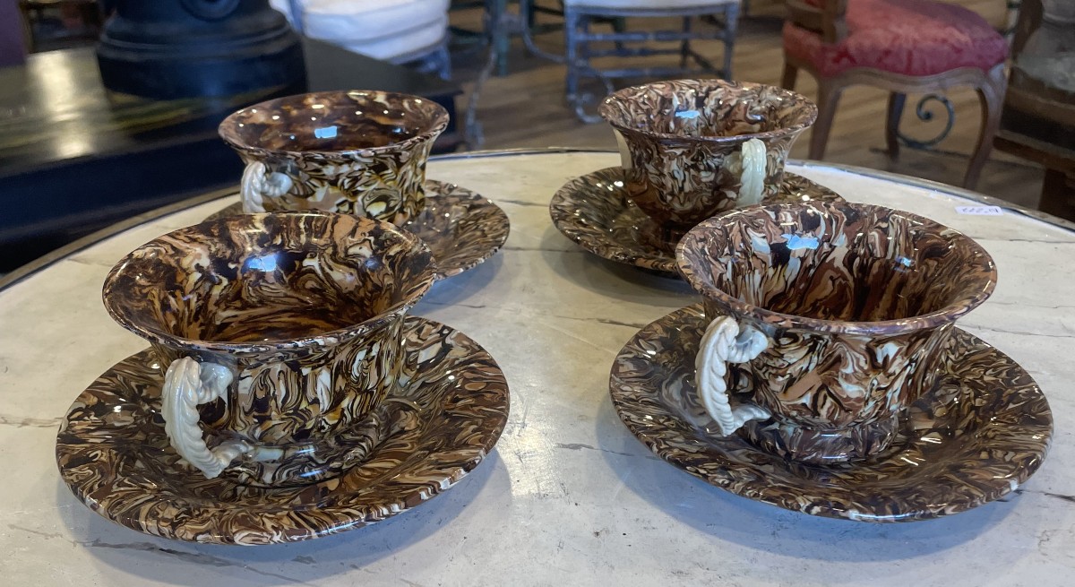 Four Mixed Earthenware Cups From Apt, 1900s-photo-3
