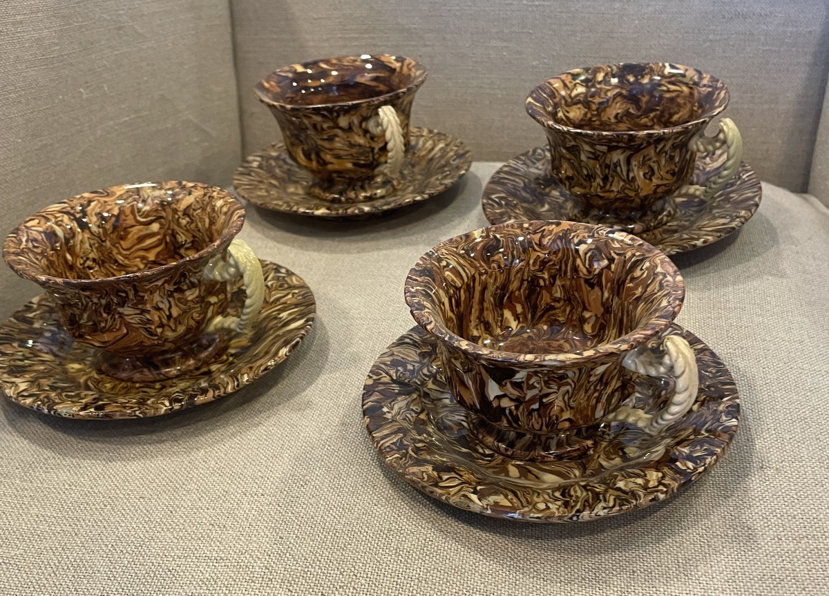 Four Mixed Earthenware Cups From Apt, 1900s
