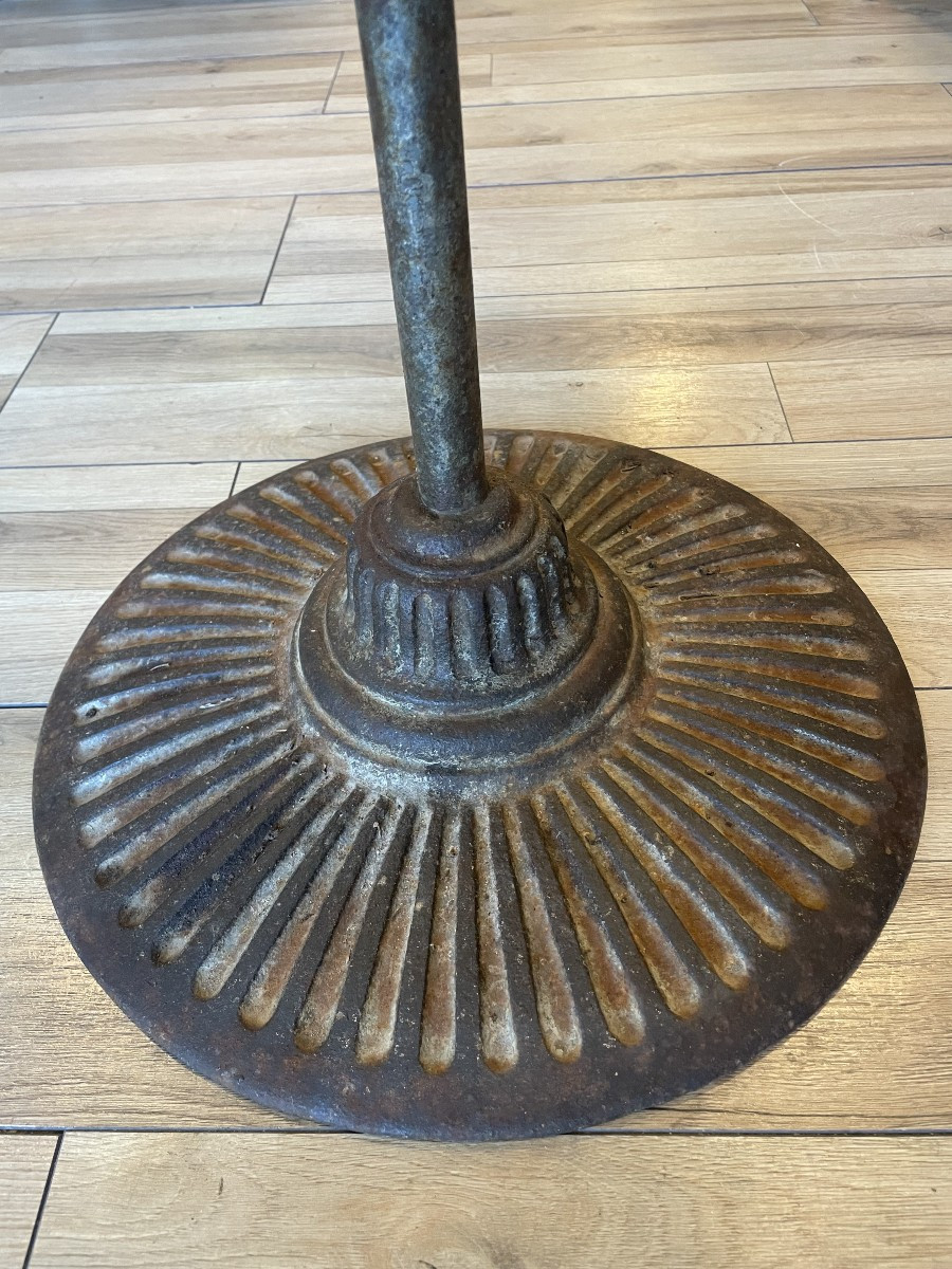 Cast Iron Garden Pedestal Table With Its Original Marble, 19th Century -photo-2