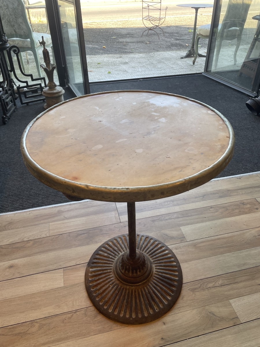 Cast Iron Garden Pedestal Table With Its Original Marble, 19th Century -photo-4