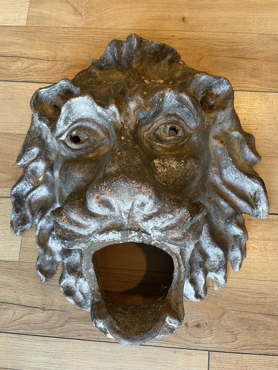 Tête  en fonte lion époque XIX éme -photo-2