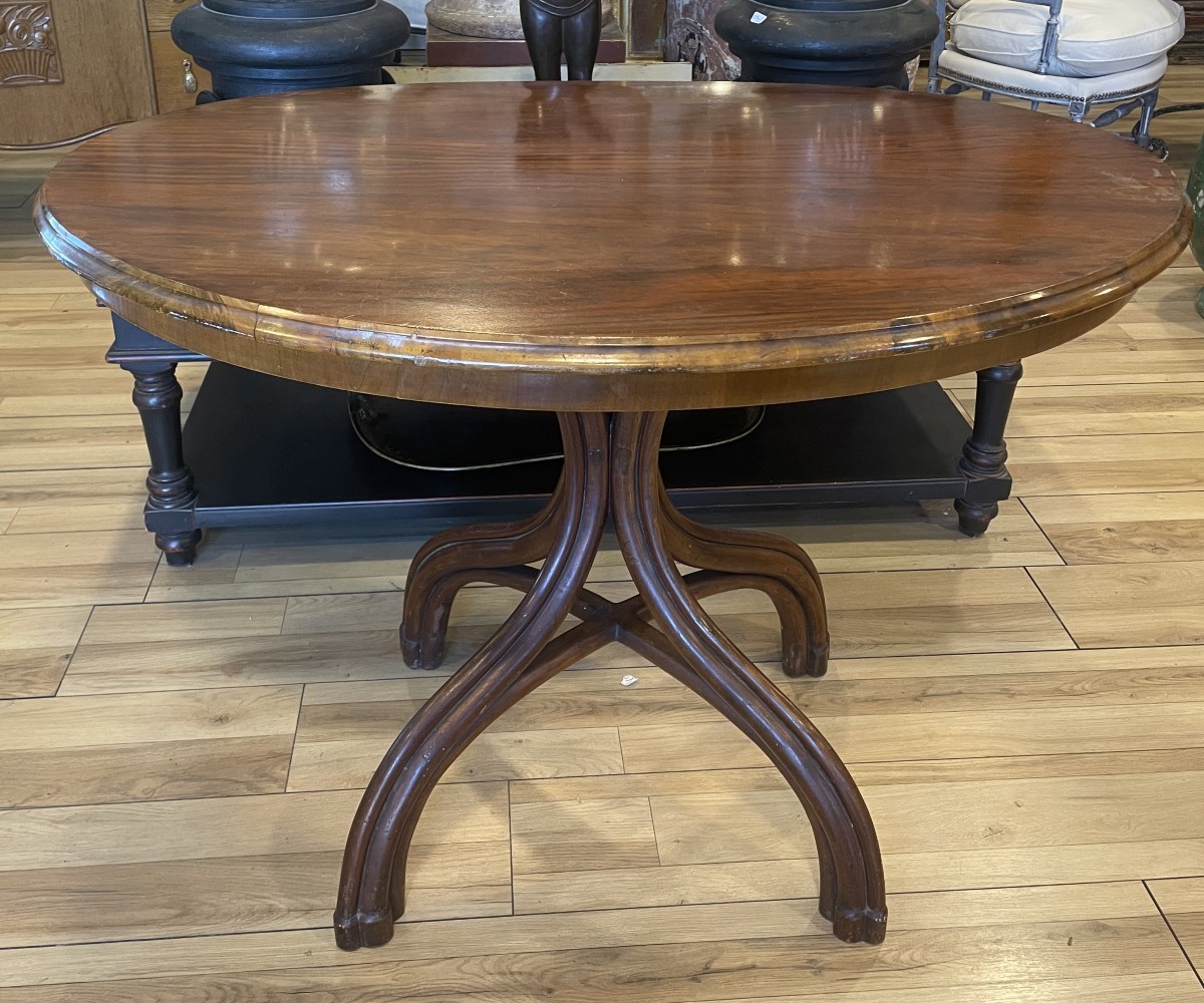 Curved Wooden Pedestal Table Attributed To Thonet-photo-3
