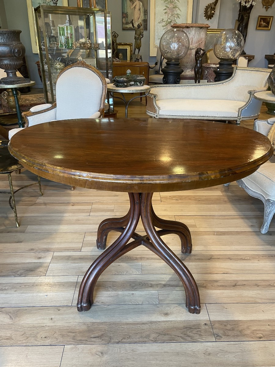 Curved Wooden Pedestal Table Attributed To Thonet-photo-4