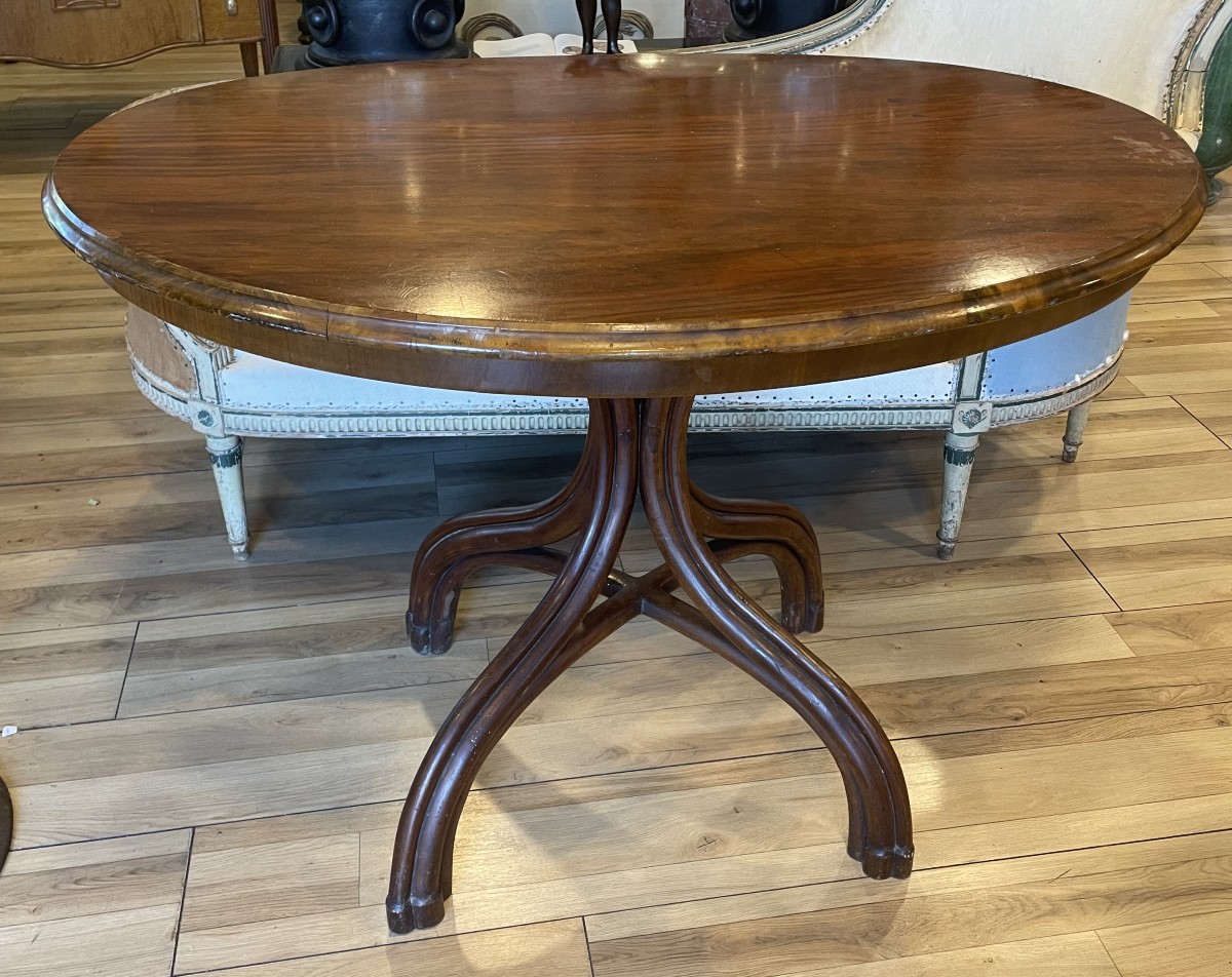 Curved Wooden Pedestal Table Attributed To Thonet-photo-2