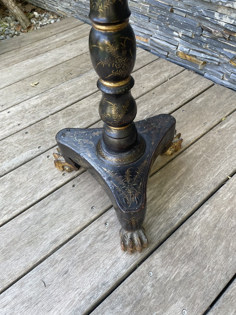 English Lacquered Pedestal Table With Chinese Decoration, 19th Century-photo-3