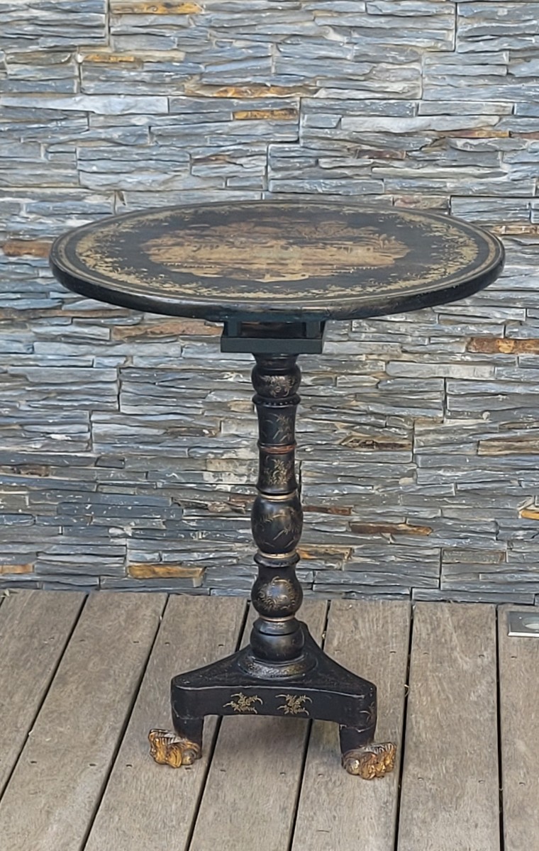 English Lacquered Pedestal Table With Chinese Decoration, 19th Century-photo-4