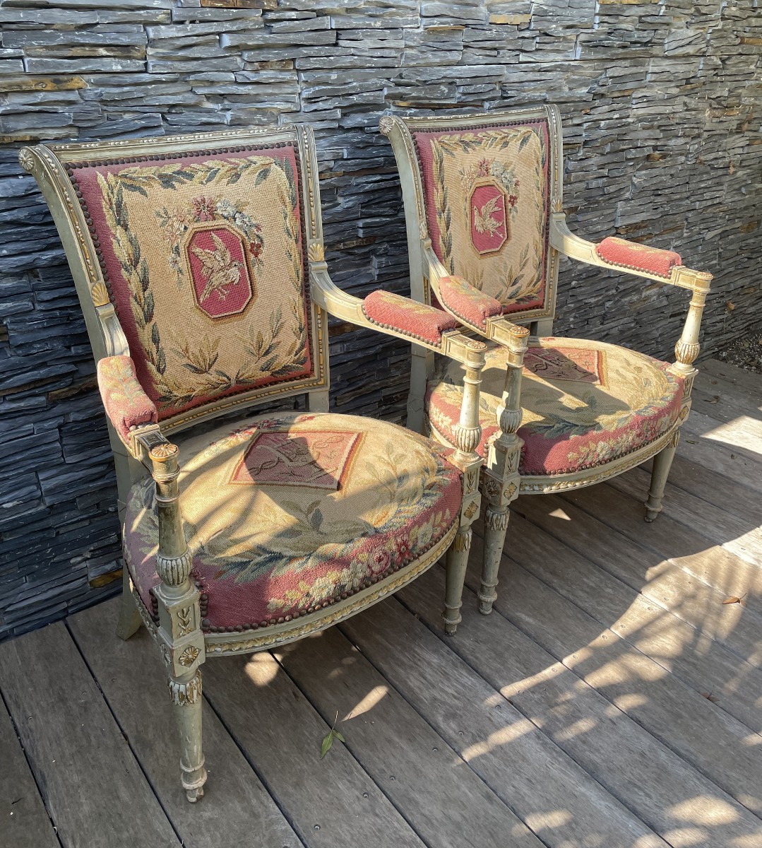 Paire de Fauteuils en bois Peint de style Directoire époque XIX éme-photo-4
