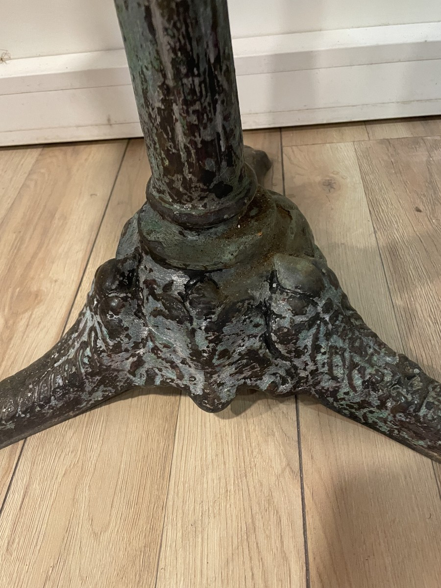 19th Century Cast Iron And Sheet Metal Garden Pedestal Table-photo-2