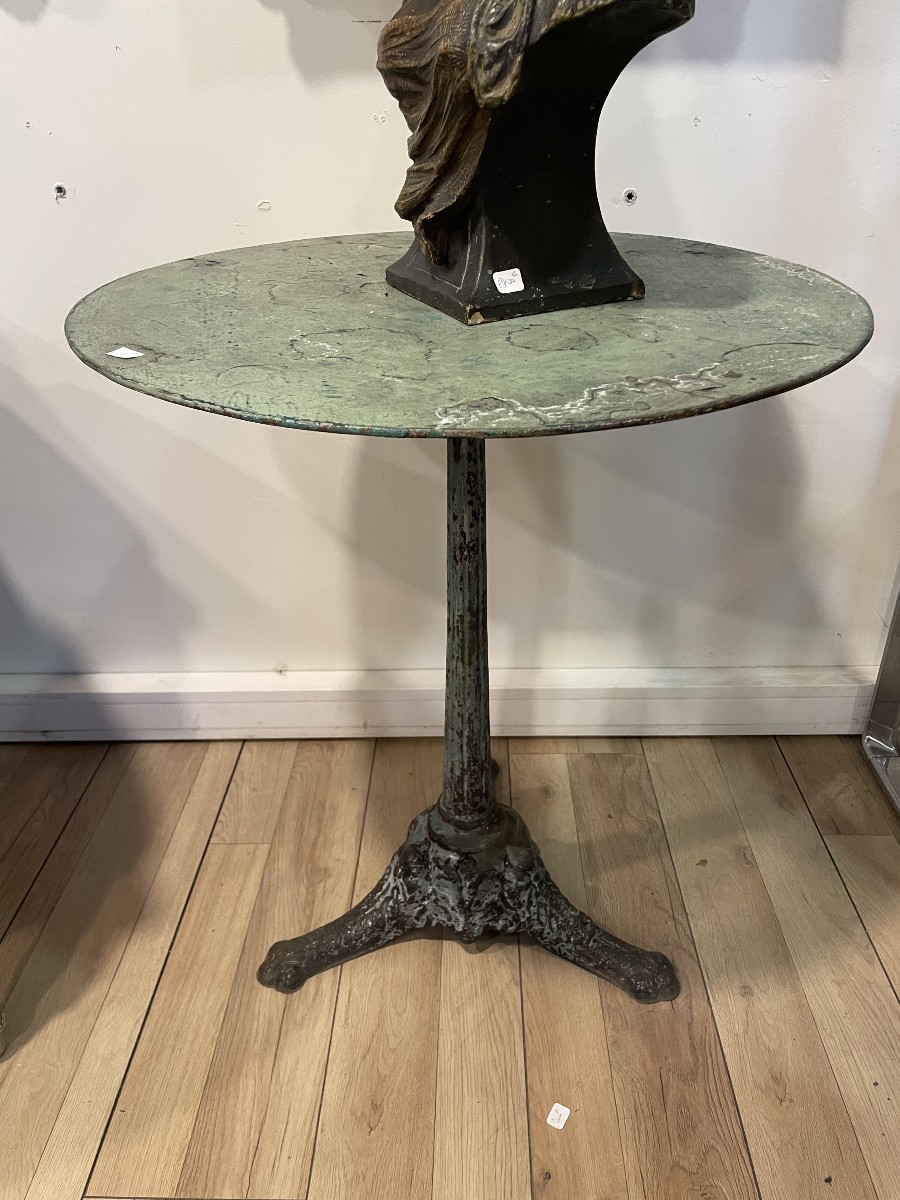 19th Century Cast Iron And Sheet Metal Garden Pedestal Table-photo-3