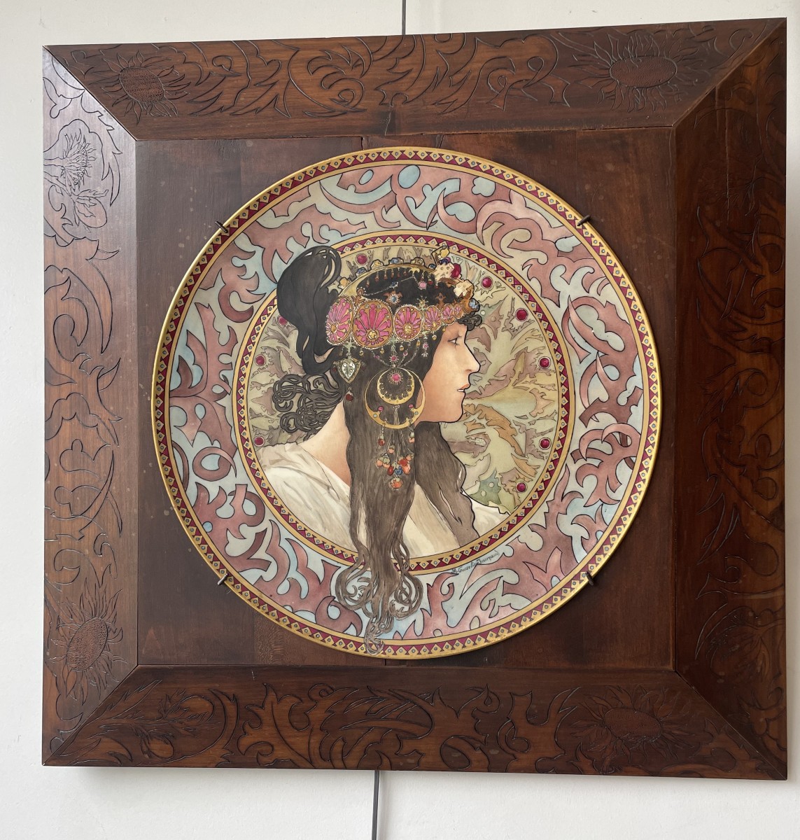 Paire de Plats en Céramique d'après Mucha  signés Gosselin-Journaud époque 1900-photo-4