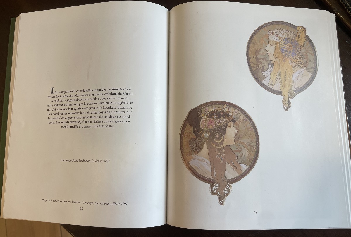 Paire de Plats en Céramique d'après Mucha  signés Gosselin-Journaud époque 1900-photo-2