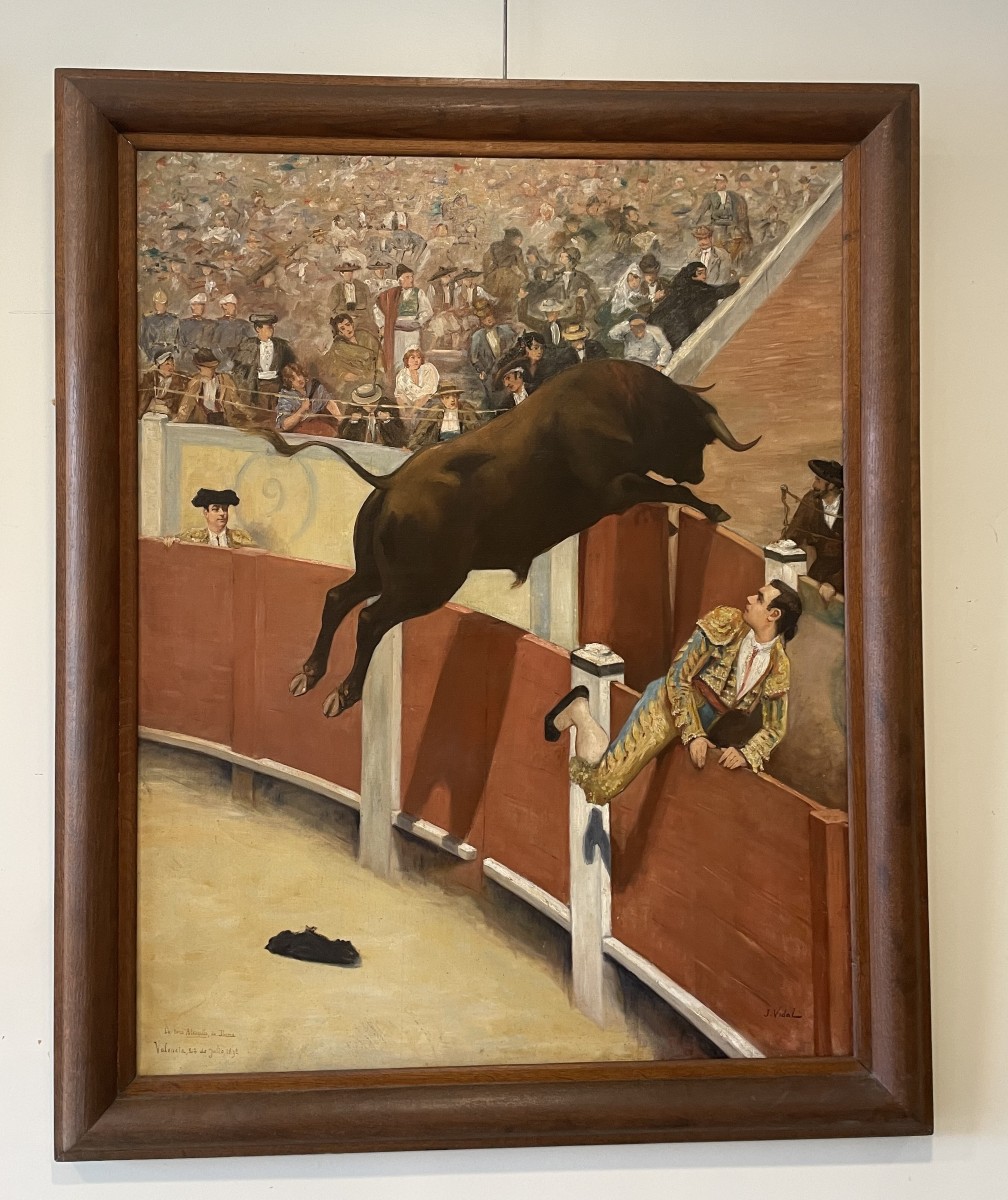    Huile sur Toile   Scène de Tauromachie 1892 signé  J VIDAL-photo-2