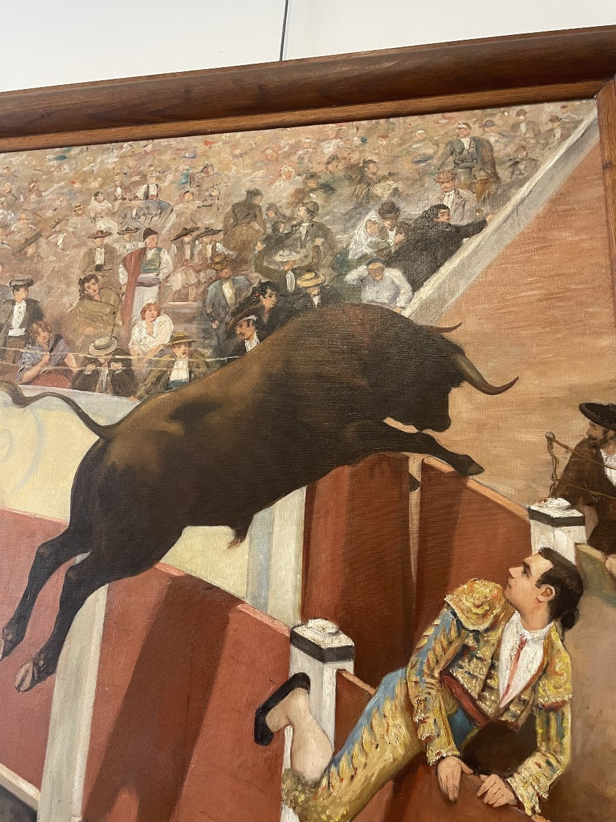    Huile sur Toile   Scène de Tauromachie 1892 signé  J VIDAL-photo-3