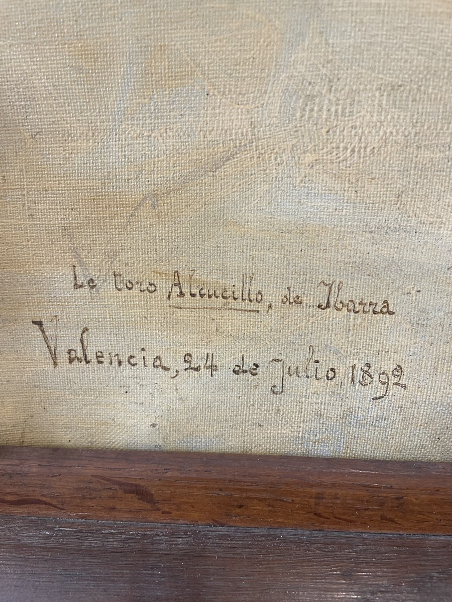    Huile sur Toile   Scène de Tauromachie 1892 signé  J VIDAL-photo-5