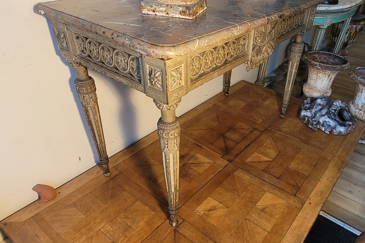 Louis XVI Period Painted Wooden Console Table With Four Legs-photo-1