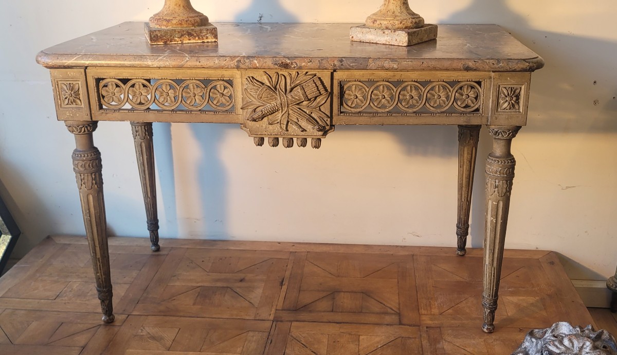 Louis XVI Period Painted Wooden Console Table With Four Legs