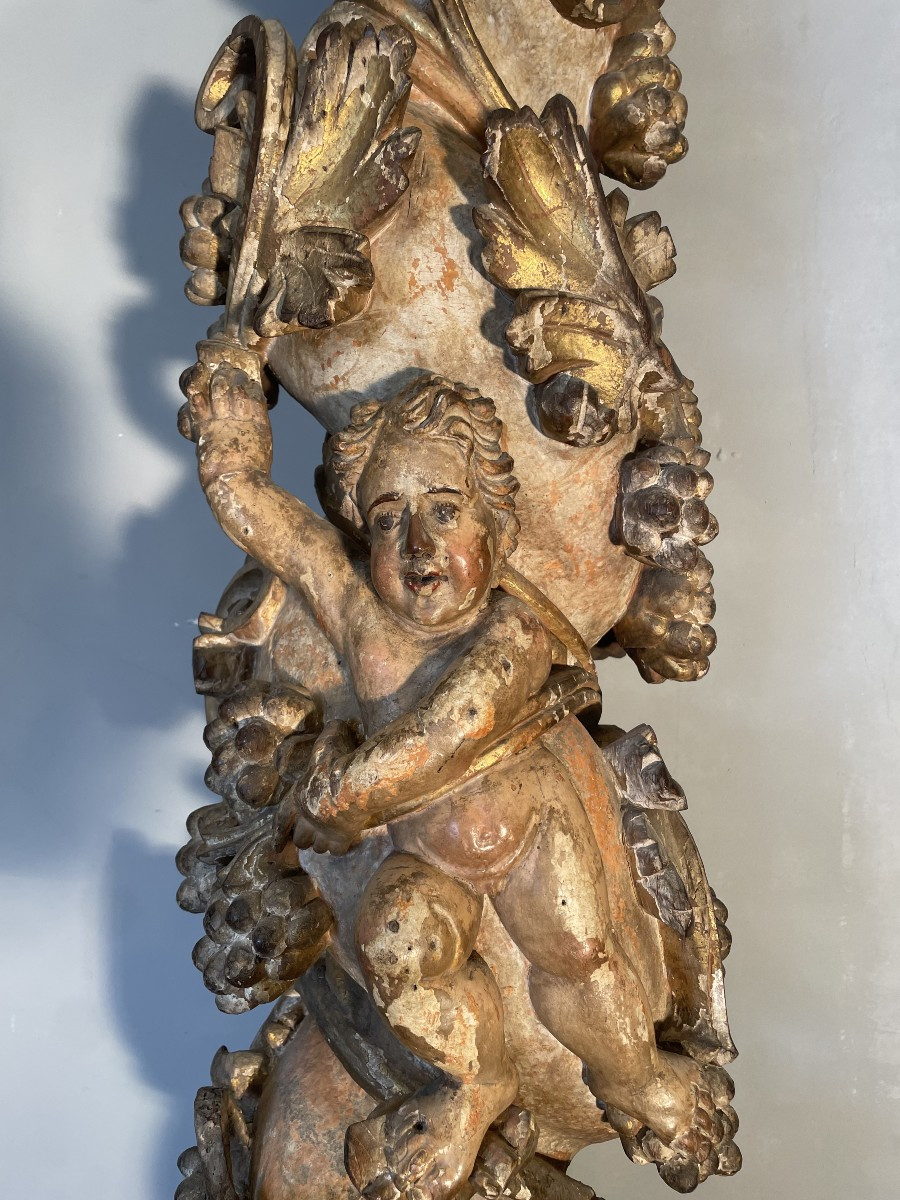 Pair Of Painted And Gilded Wood Columns Italy 17th Century-photo-2
