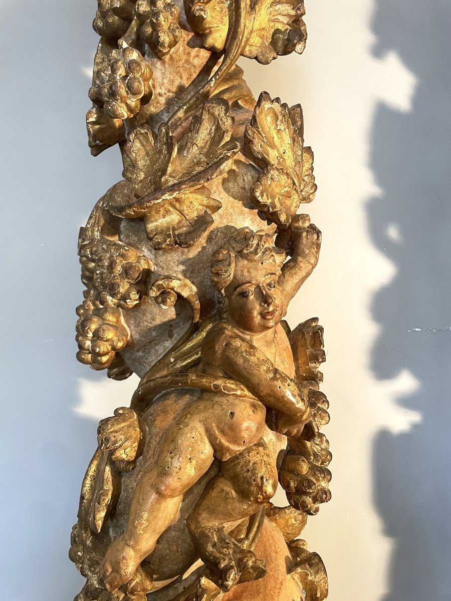 Pair Of Painted And Gilded Wood Columns Italy 17th Century-photo-4