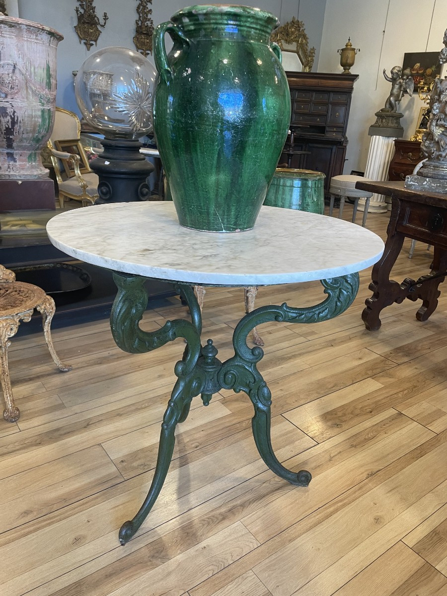 Garden Pedestal Table From The 1900s With Its Marble Top-photo-4