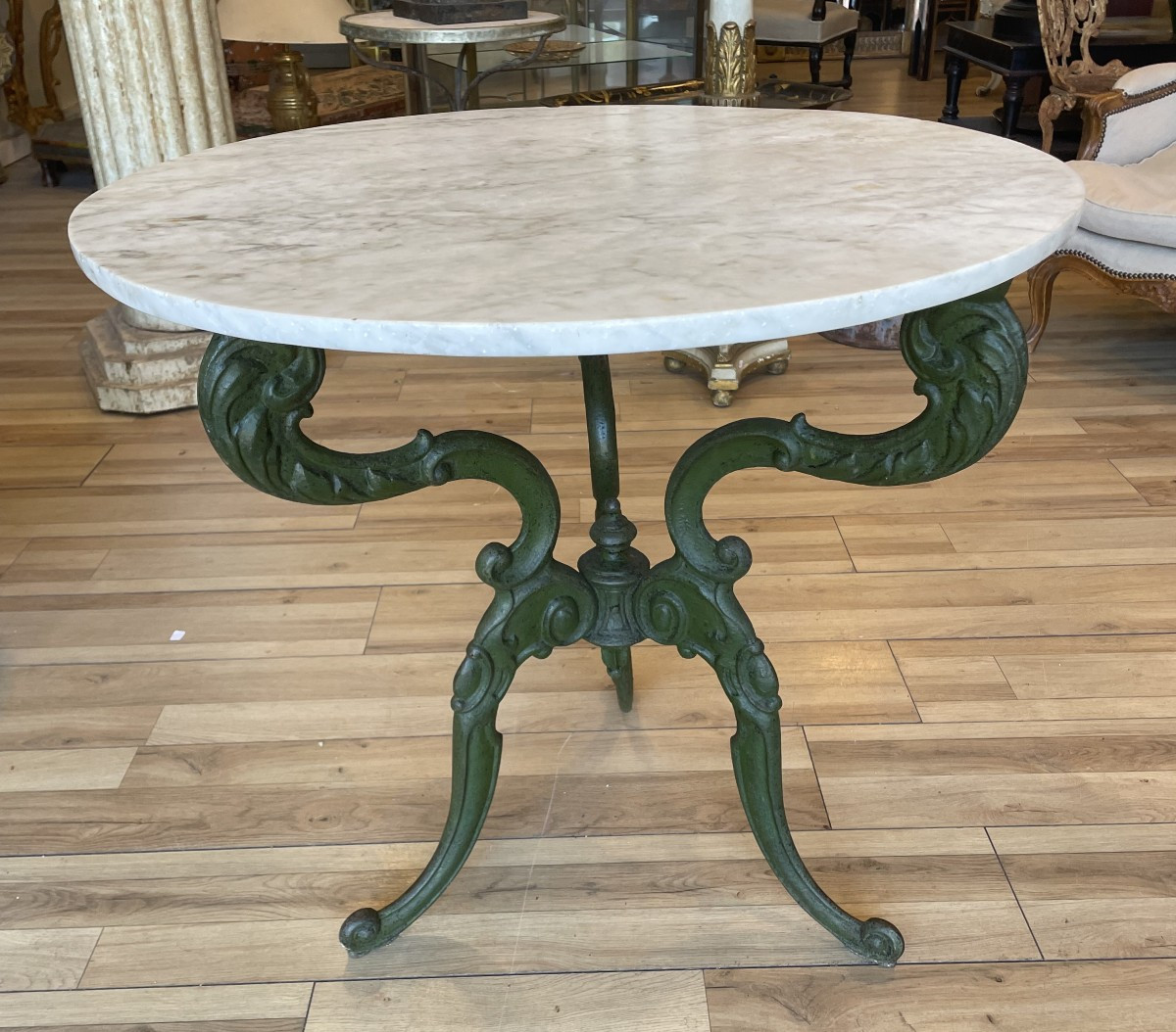 Garden Pedestal Table From The 1900s With Its Marble Top-photo-2