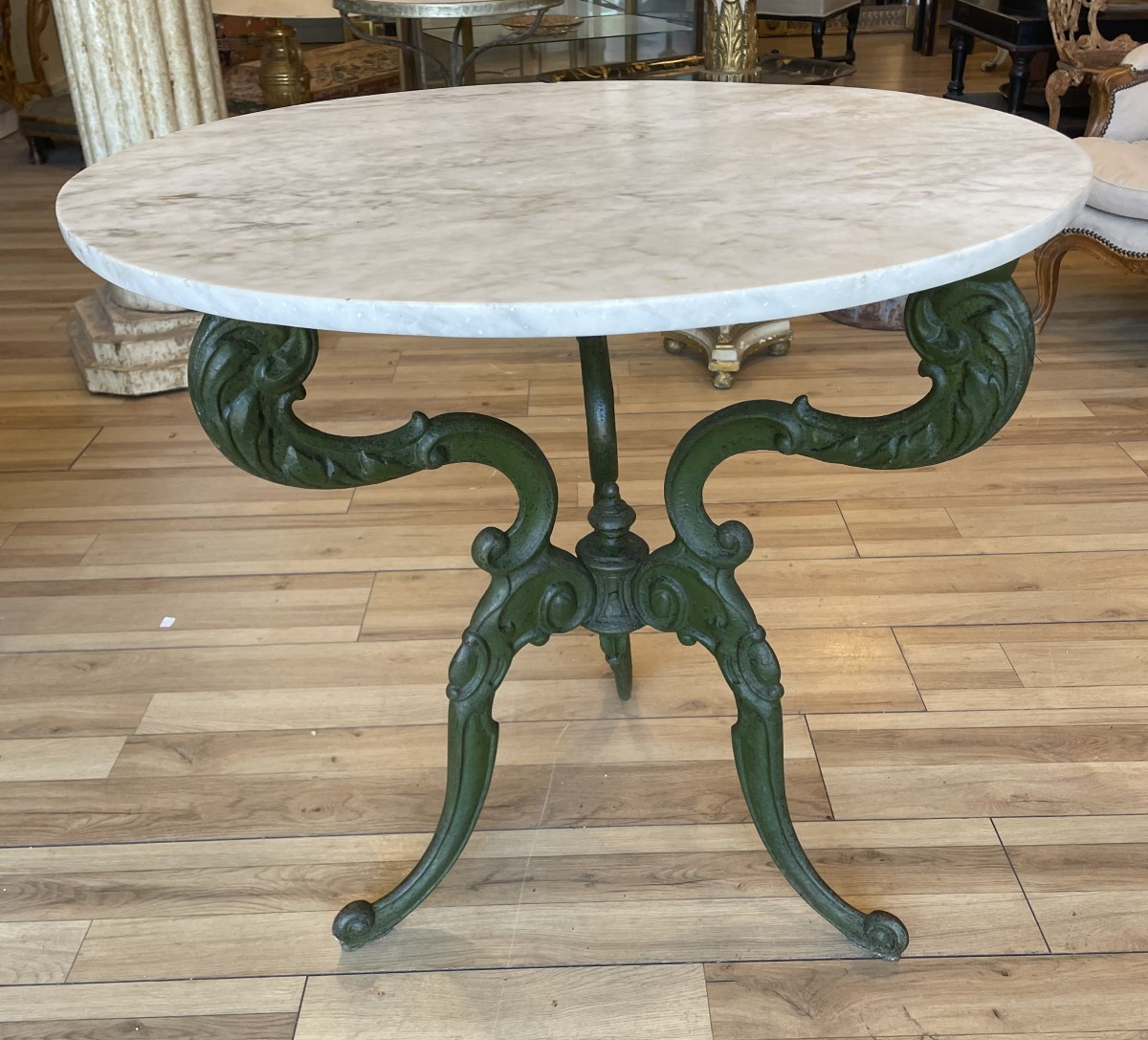 Garden Pedestal Table From The 1900s With Its Marble Top