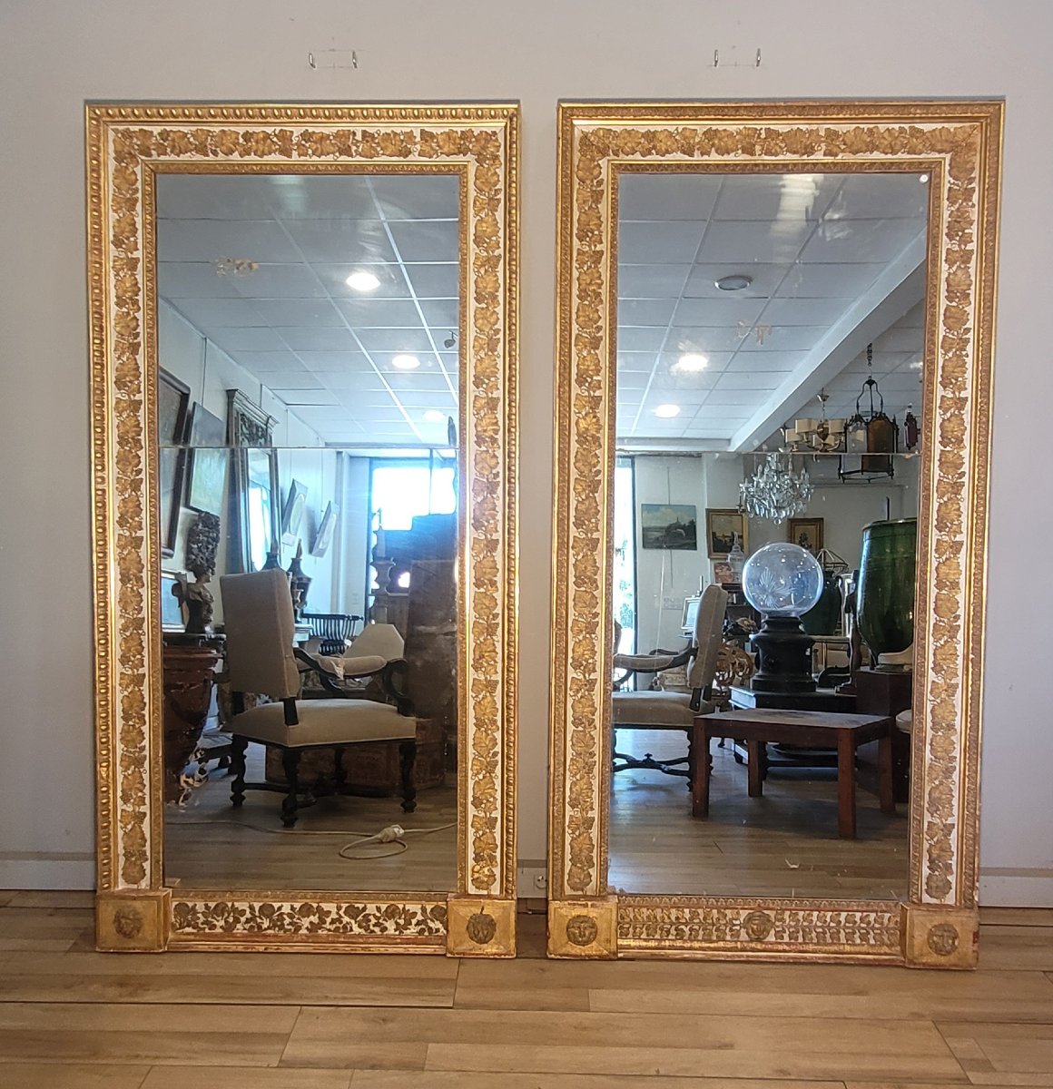 Paire de miroirs laqués et dorés d'époque Directoire-photo-2