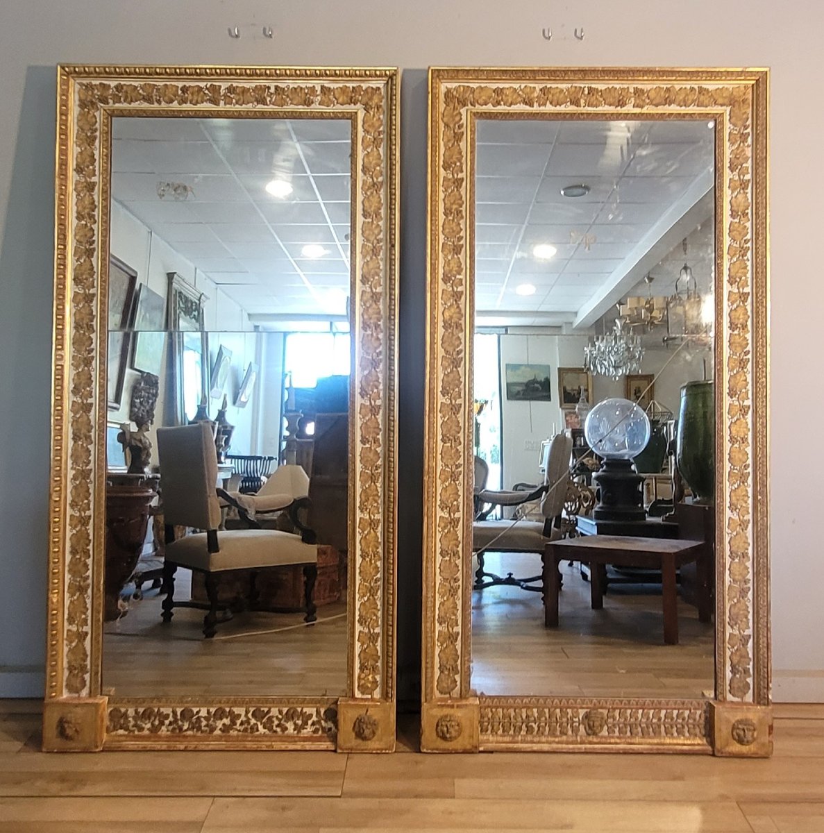 Paire de miroirs laqués et dorés d'époque Directoire-photo-3