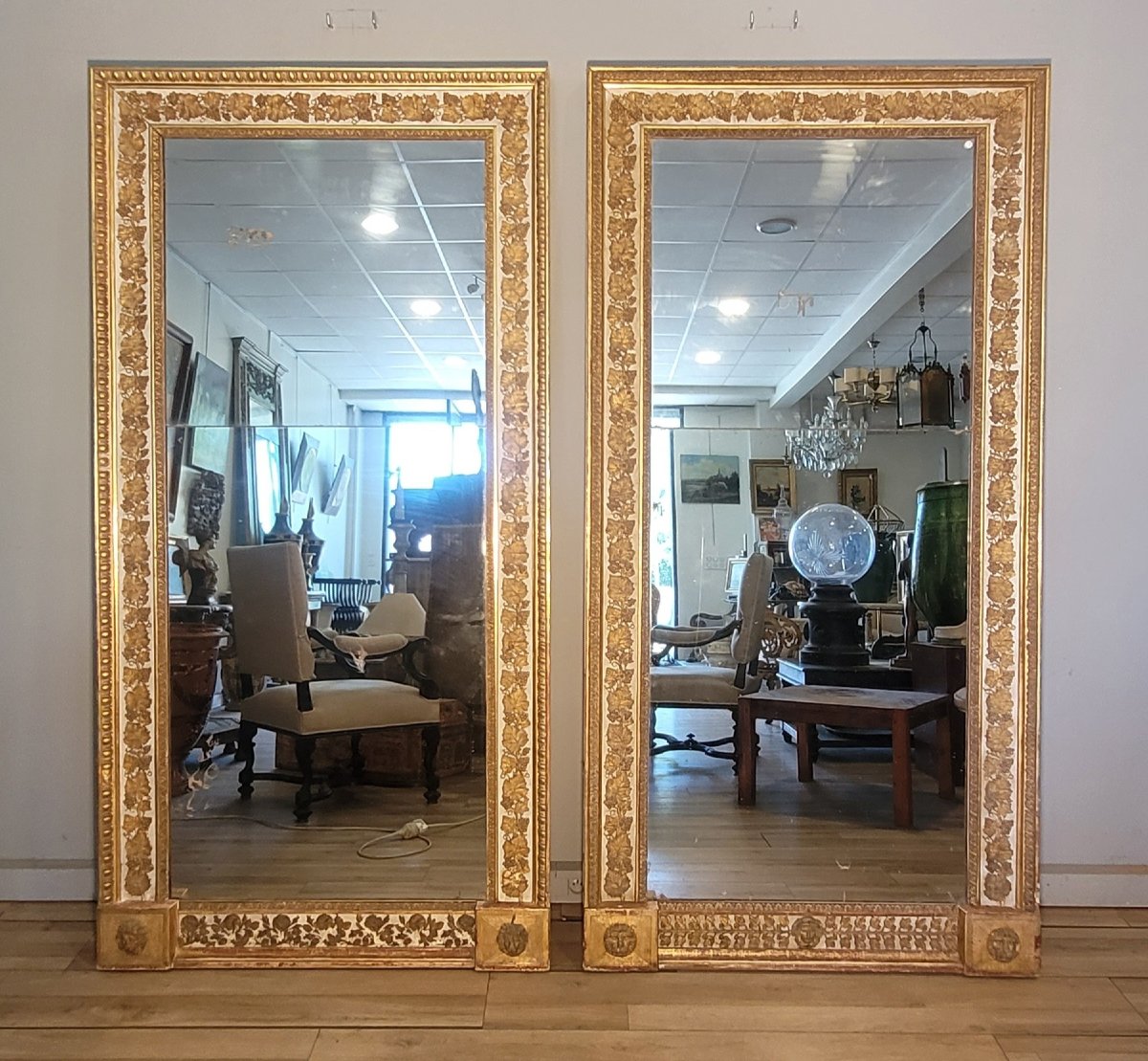Paire de miroirs laqués et dorés d'époque Directoire