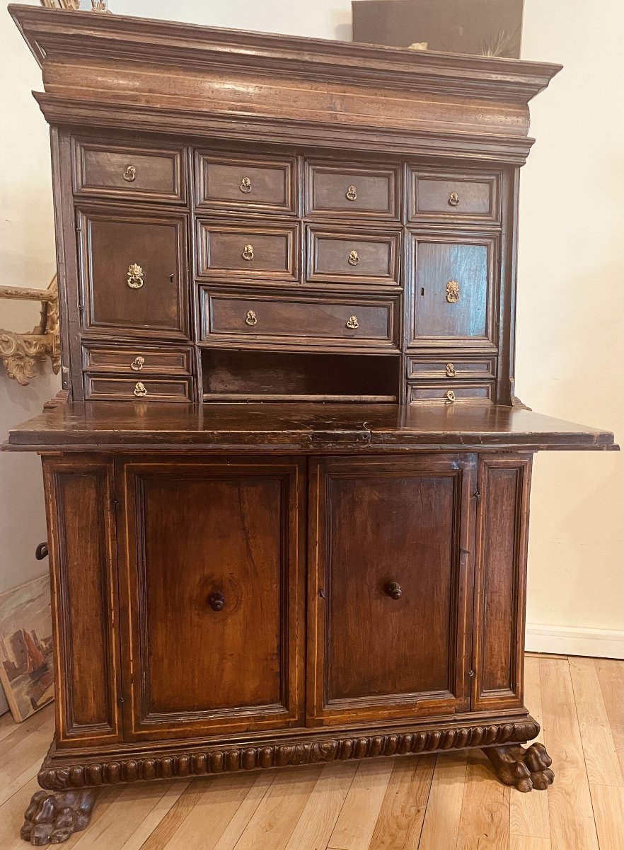 Cabinet Meuble italien en noyer  époque XVII eme siécle-photo-2