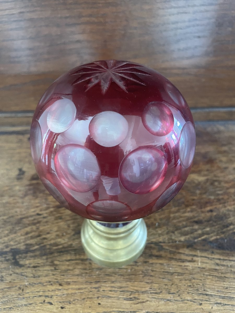 Red 19th-century Cut-glass Stair Railing Finial-photo-3