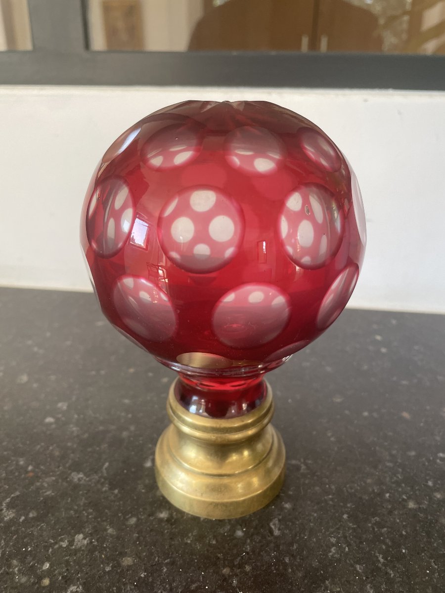 Red 19th-century Cut-glass Stair Railing Finial-photo-4