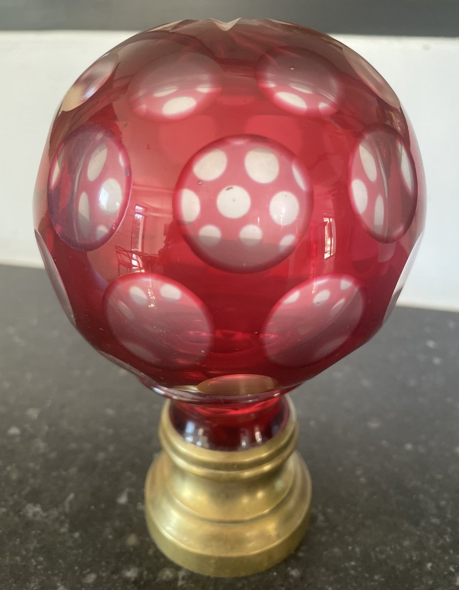 Red 19th-century Cut-glass Stair Railing Finial-photo-1