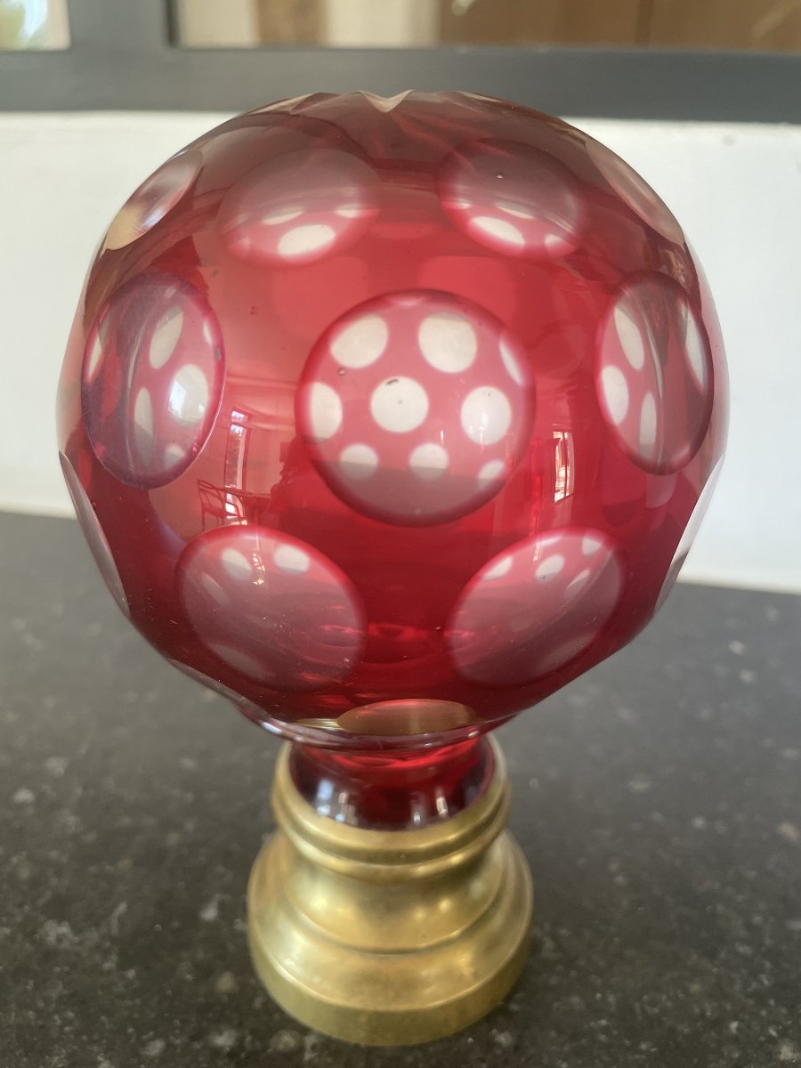 Red 19th-century Cut-glass Stair Railing Finial