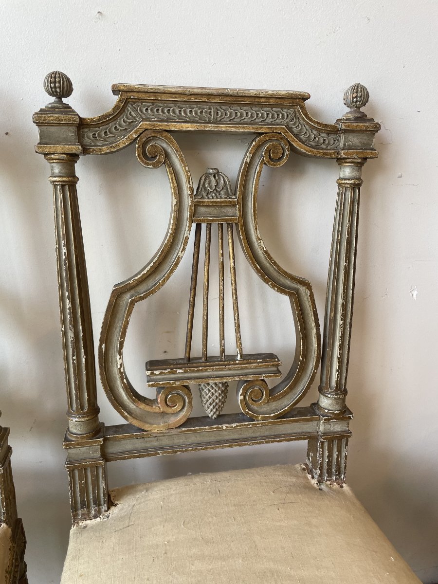 Pair Of Chairs With Lyre-shaped Backrests, Louis XVI Period-photo-1