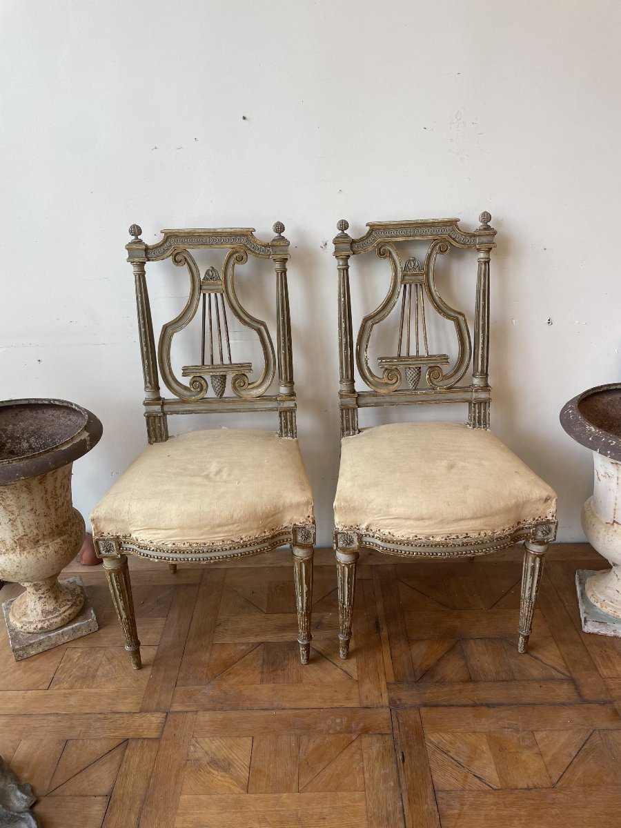 Pair Of Chairs With Lyre-shaped Backrests, Louis XVI Period-photo-2