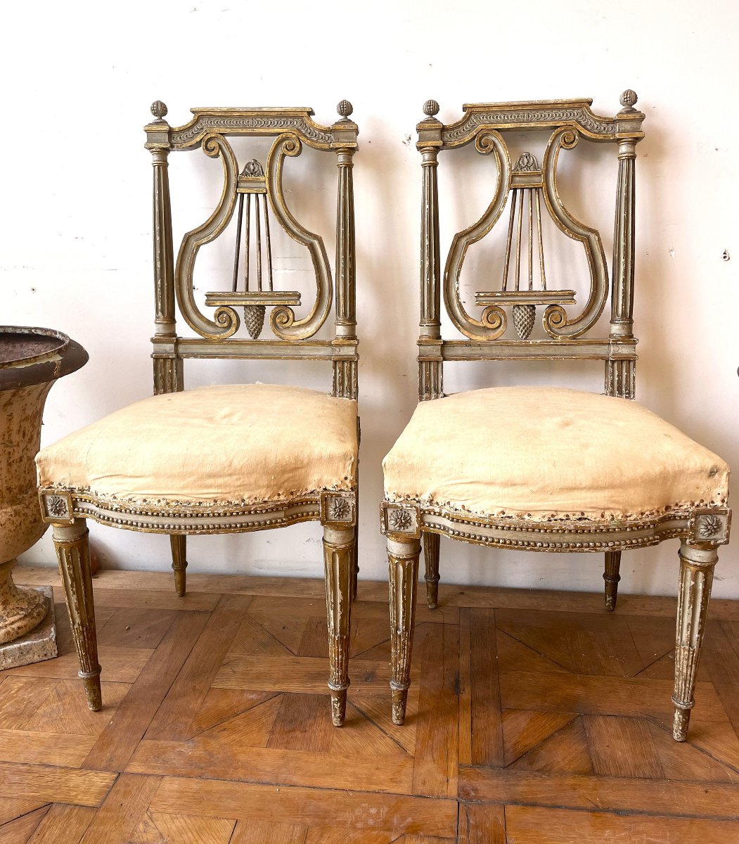 Pair Of Chairs With Lyre-shaped Backrests, Louis XVI Period